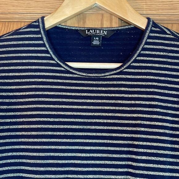 LAUREN Ralph Lauren Gold/Navy Striped Long Sleeve Shirt - Picture 6 of 9